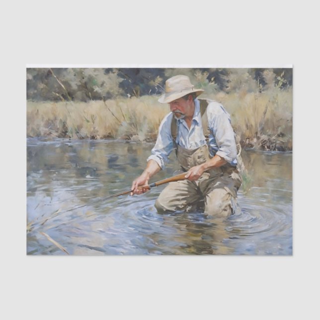 Fly Fishing the River Decoupage Tissue Paper (Front)