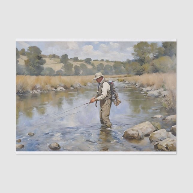 Fly Fishing the River Decoupage Tissue Paper (Front)