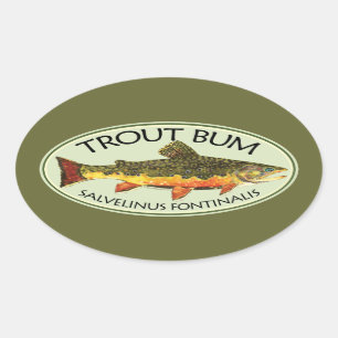 Fly Fishing Trout Bum Oval Sticker