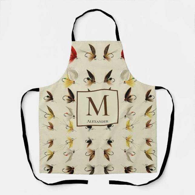 Fly Fishing Trout Fisherman Flies Watercolor Apron (Front)