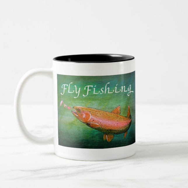 Fly Fishing Trout Salmon / Rainbow Trout Gift Two-Tone Coffee Mug (Left)