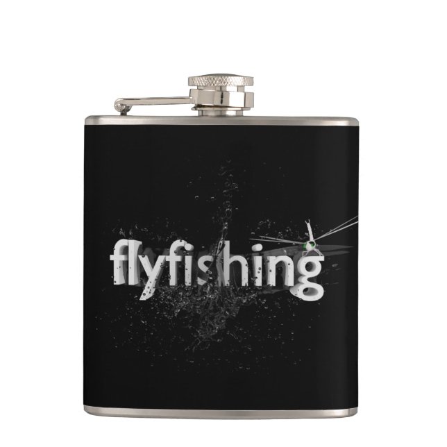 Fly Fishing Typographic Text with Dragonfly Hip Flask (Front)