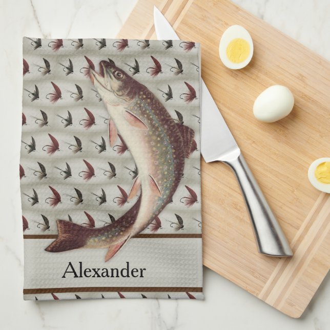 Fly Fishing Vintage Flies Rainbow Trout Bath Towel (Quarter Fold)