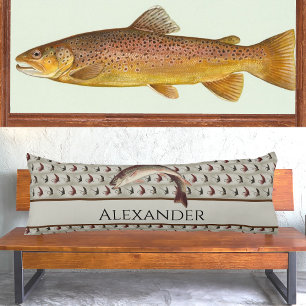 Fly Fishing Vintage Flies Rainbow Trout Body Pillo Cushion