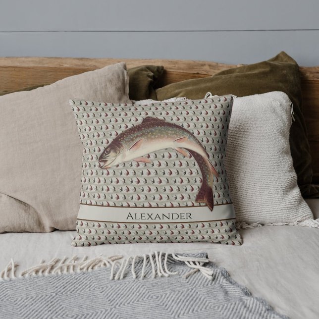 Fly Fishing Vintage Flies Rainbow Trout   Cushion (Creator Uploaded)
