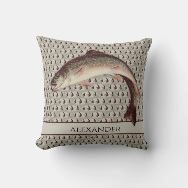 Fly Fishing Vintage Flies Rainbow Trout  Cushion (Front)