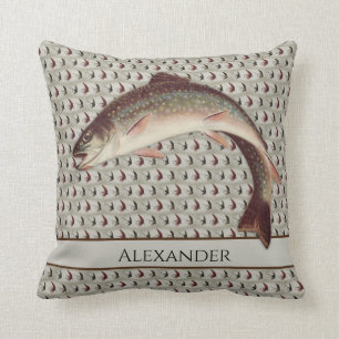 Fly Fishing Vintage Flies Rainbow Trout  Cushion