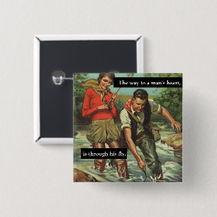 Fly Fishing Vintage Retro Image with Funny Saying 15 Cm Square Badge