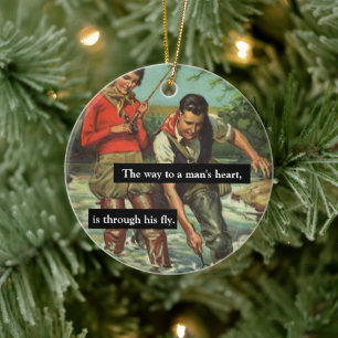 Fly Fishing Vintage Retro Image with Funny Saying Ceramic Tree Decoration