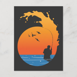 Fly Fishing Vintage Sunset Fisherman Fish Passion Postcard