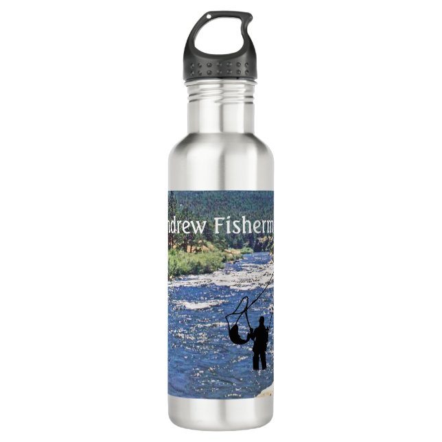 Fly Fishing with Fisherman silhouette Personalise 710 Ml Water Bottle (Front)
