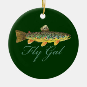 Fly Fishing Woman Ceramic Tree Decoration
