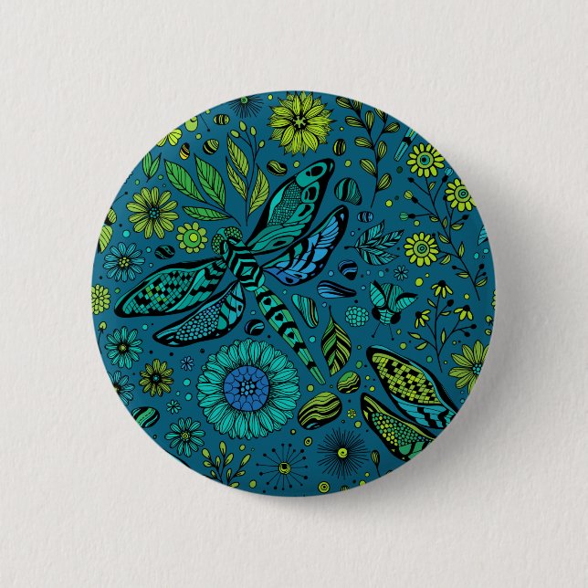 Fly, fly dragonfly on blue 6 cm round badge (Front)