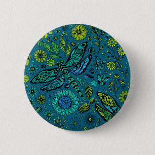 Fly, fly dragonfly on blue 6 cm round badge