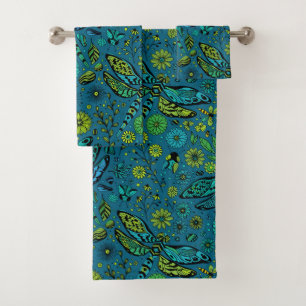 Fly, fly dragonfly on blue bath towel set