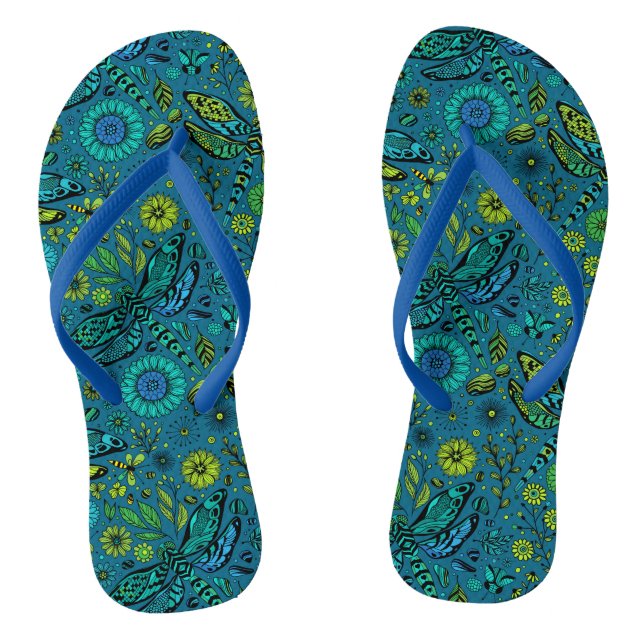 Fly, fly dragonfly on blue flip flops (Footbed)
