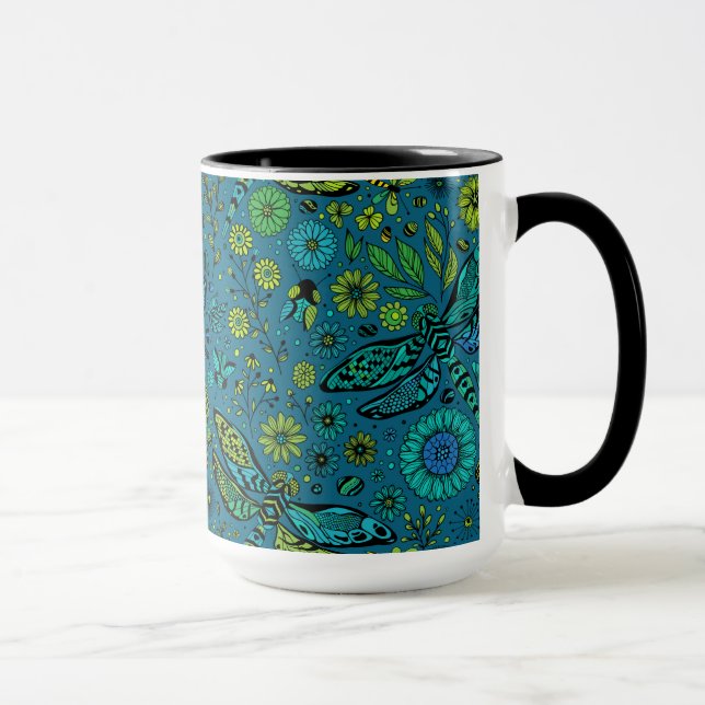 Fly, fly dragonfly on blue mug (Right)