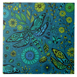 Fly, fly dragonfly on blue tile