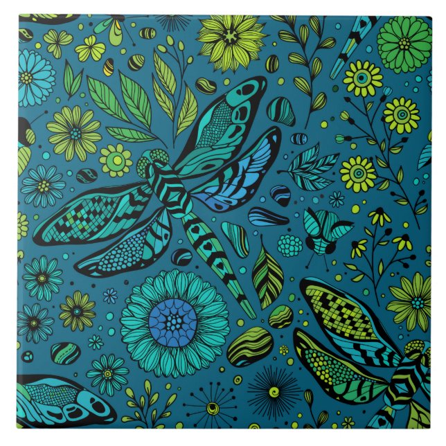 Fly, fly dragonfly on blue tile (Front)