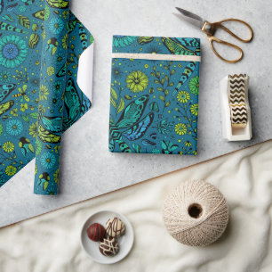 Fly, fly dragonfly on blue wrapping paper