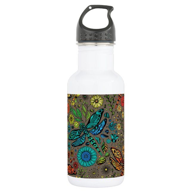 Fly, fly dragonfly on brown 532 ml water bottle (Front)