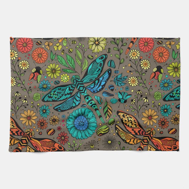 Fly, fly dragonfly on brown tea towel (Horizontal)