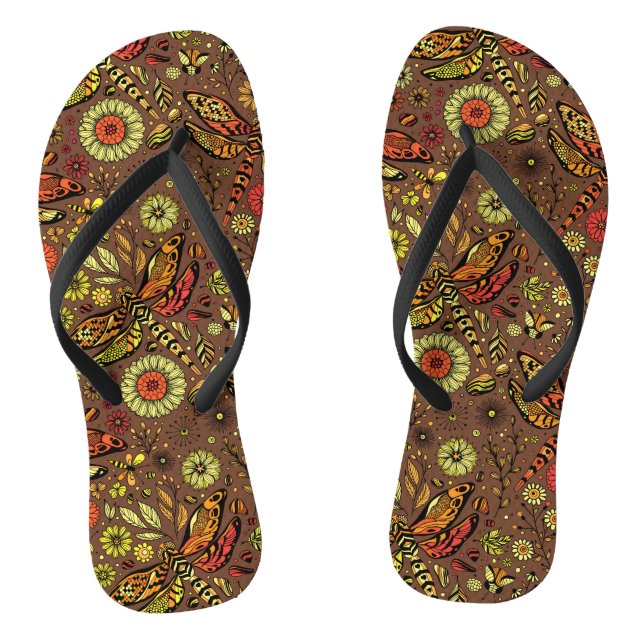 Fly, fly dragonfly on cinnamon brown flip flops (Footbed)