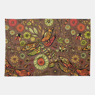 Fly, fly dragonfly on cinnamon brown tea towel