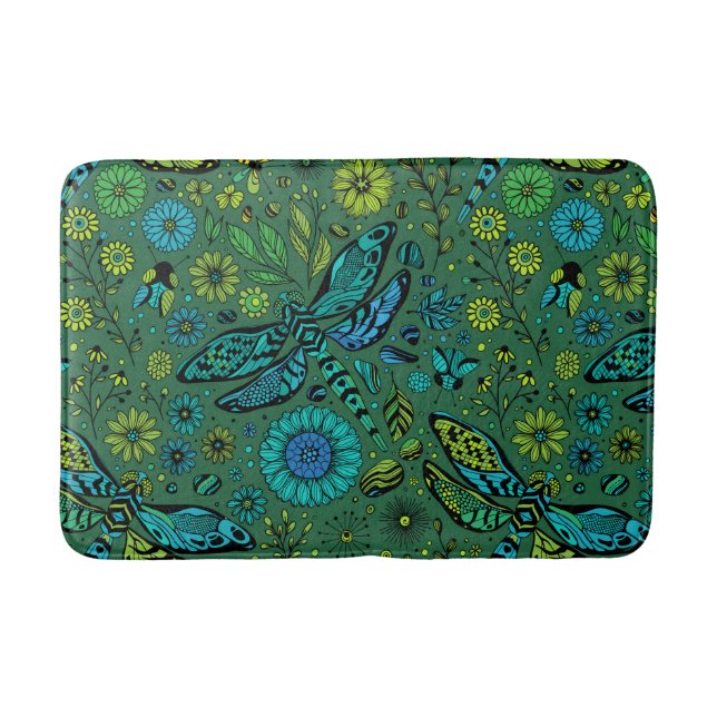 Fly, fly dragonfly on emerald green bath mat (Front)
