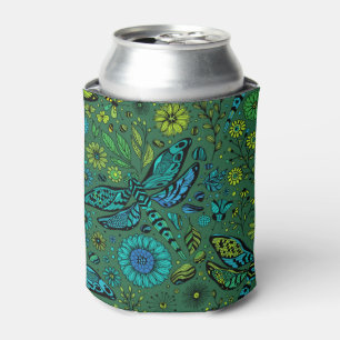Fly, fly dragonfly on emerald green can cooler