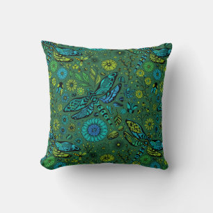 Fly, fly dragonfly on emerald green cushion