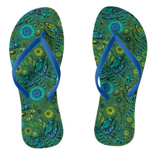 Fly, fly dragonfly on emerald green flip flops
