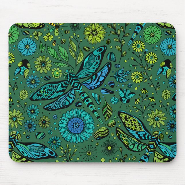 Fly, fly dragonfly on emerald green mouse mat (Front)