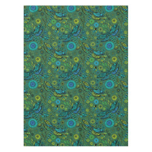 Fly, fly dragonfly on emerald green tablecloth
