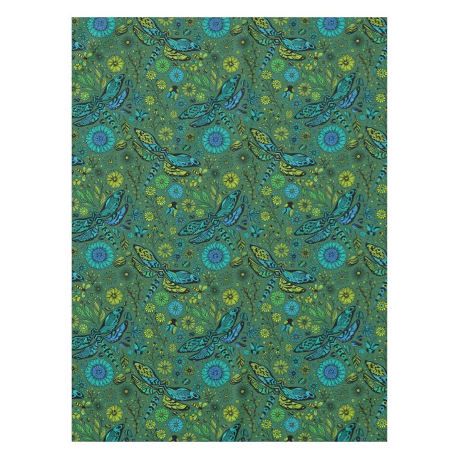 Fly, fly dragonfly on emerald green tablecloth (Front)