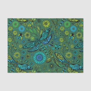 Fly, fly dragonfly on emerald green tissue paper