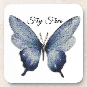 Fly Free – Blue Butterfly Art Design Coaster