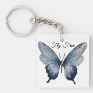 Fly Free – Blue Butterfly Art Design Key Ring