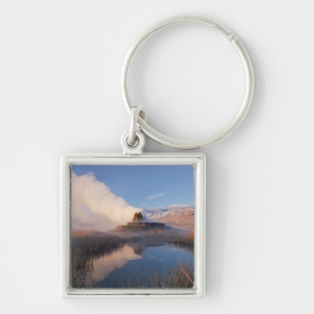 Fly Geyser with snow capped Granite Range Key Ring (Front)