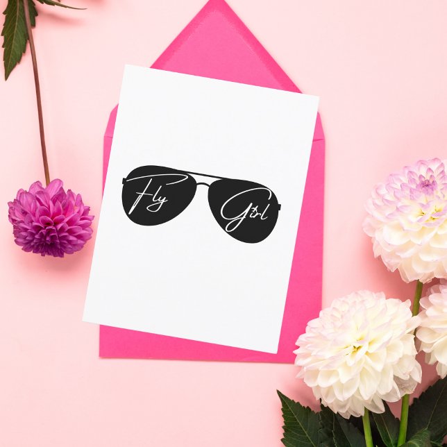 Fly Girl, Aviator Sunglasses,Script,Cute Birthday Postcard (Creator Uploaded)
