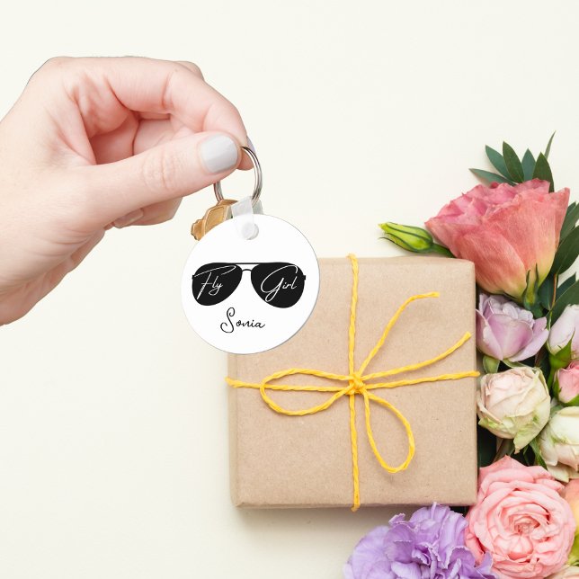 ‘Fly Girl’ Script on Black Aviator Sunglasses,Fun Key Ring (Creator Uploaded)