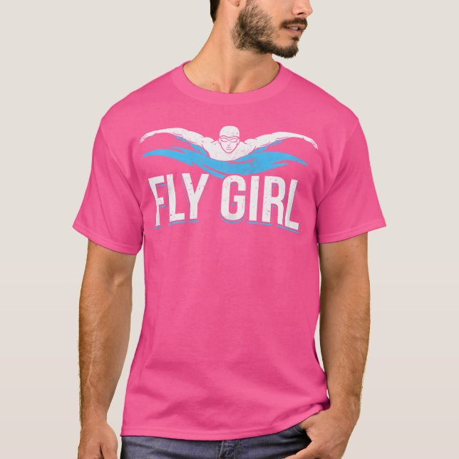 Fly Girl Swim Butterfly Swimmer Swimming Team T-Shirt (Front)