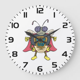 Fly God Superhero Fly Insect Character Large Clock