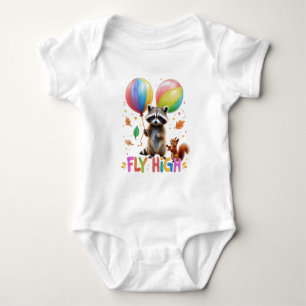 Fly High Cute Racoon and Squirrel with Balloon Baby Bodysuit