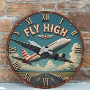 Fly High Vintage Airliner Aircraft Aviation Runway Large Clock
