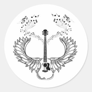 Fly High With Guitar Wings  Classic Round Sticker