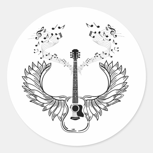 Fly High With Guitar Wings  Classic Round Sticker (Front)