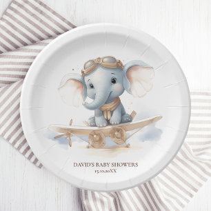 Fly into Adorable Bliss: Elephant Watercolor Baby  Paper Plate