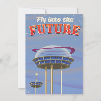 Fly into the Future vintage sci-fi poster Invitation