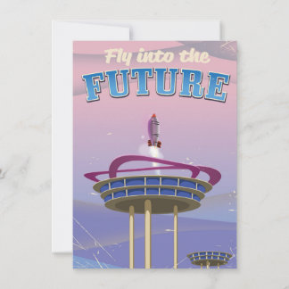 Fly into the Future vintage sci-fi Rocket poster Invitation